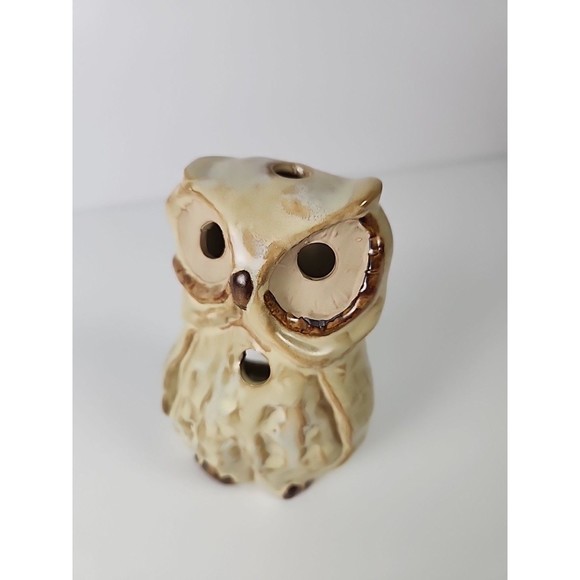 VTG Enesco Glazed Pottery Owl Tealight Candle Holder Centerpiece Table Decor - Picture 3 of 11